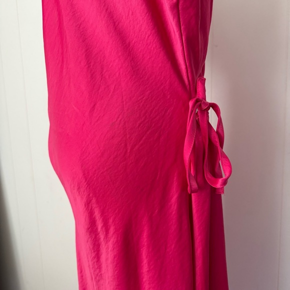 House of Harlow 1960 Hot Pink Satin Midi Dress Side Tie Size XL Valentine’s Day - Picture 6 of 6